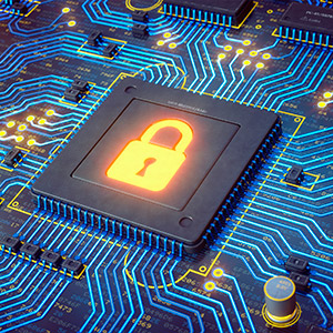 Illustration of padlock on computer chip